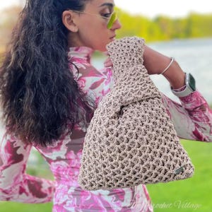 Japanese Knot Bag Crochet Pattern PDF, Easy Crochet Purse Pattern, Textured Stitch Tote Tutorial, Coco Knot Bag Instant Download image 5