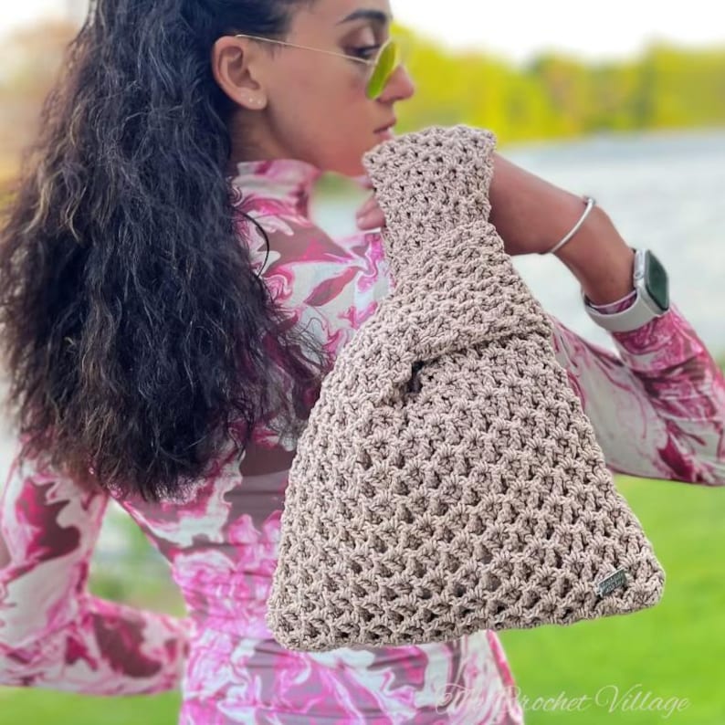 Japanese Knot Bag Crochet Pattern PDF, Easy Crochet Purse Pattern, Textured Stitch Tote Tutorial, Coco Knot Bag Instant Download image 5
