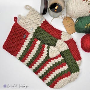 Crochet Stocking Pattern, North Pole Christmas PDF, Large Textured Design, Stripes or Solid Color, Handmade Holiday Mantel Decor