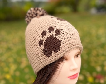 Puppy Paw Beanie Crochet Pattern. Classic Winter Hat Crochet. Easy Crochet Hat. Unisex Crochet Hat. Crochet Gift. Modern Crochet Beanie.