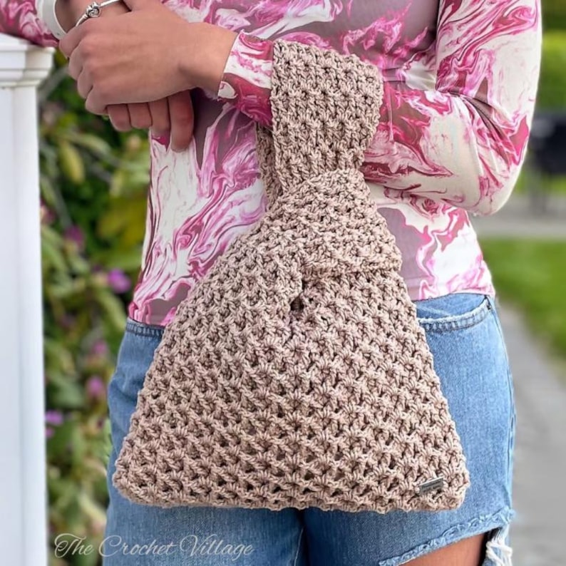 Japanese Knot Bag Crochet Pattern PDF, Easy Crochet Purse Pattern, Textured Stitch Tote Tutorial, Coco Knot Bag Instant Download image 3