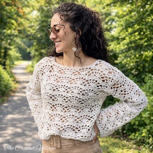 Charlotte Sweater Crochet Pattern PDF | Lacy Summer Top | Beach Cover Up | Long Sleeve Mesh Sweater XS–5XL