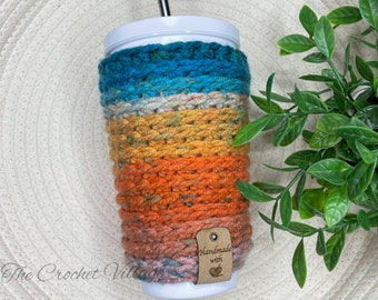 Mahogany Cup Cozy Crochet Pattern. Crochet Coffee Cup Sleeve. Crochet Gif. Crochet Cup Holder. Easy Crochet Pattern. Crochet Drink Cozy.