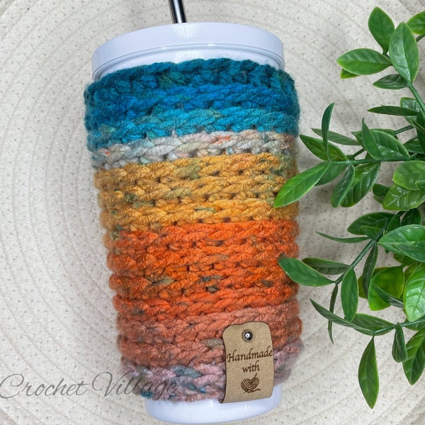 Mahogany Cup Cozy Crochet Pattern. Crochet Coffee Cup Sleeve. Crochet Gif. Crochet Cup Holder. Easy Crochet Pattern. Crochet Drink Cozy.