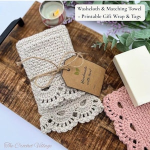 Ambrosia Crochet Washcloth & Towel Pattern | Face Cloth, Dishcloth Tutorial | Lacy Border + Printable Gift Tags | PDF