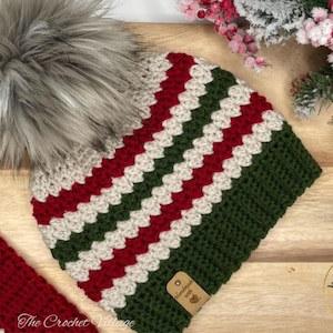 Crochet Christmas Hat Pattern PDF | Unisex Holiday Beanie | Winter Sled Hat | Child Teen Adult Sizes | Festive Christmas Gift Pattern