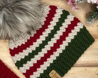 Crochet Christmas Hat Pattern PDF | Unisex Holiday Beanie | Winter Sled Hat | Child Teen Adult Sizes | Festive Christmas Gift Pattern