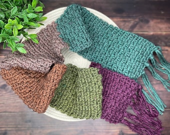 The Vineyard Scarf Crochet Pattern. Crochet Scarf with Fringe. Easy Crochet Scarf. Crochet Winter accessories. Crochet Gift for Her.