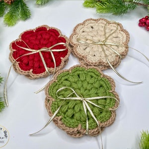 Angela's Coasters Crochet Pattern. Textured Coasters. Crochet Christmas Décor. Easy Coaster Pattern. Crochet Holiday Décor. Crochet Gift.