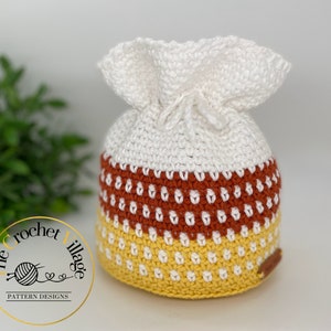 Candy Corn Bag Crochet Pattern. Drawstring Crochet Bag. Halloween Décor. Candy Bag Crochet. Crochet Pouch. Fall Crochet. Easy Crochet Gift