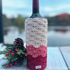 Crochet Wine Bottle Cover Pattern PDF, Shell Stitch Wine Cozy, Beginner Friendly, Instant Download, Wine Bag Pattern, Burgundy Wine Holder