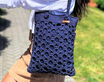Blue Dahlia Bag crochet pattern. Market bag crochet tutorial. Crochet pouch. Crochet shoulder handbag. Crochet purse pattern. Bag crochet
