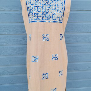 1970s linen mod tiki mini dress image 1