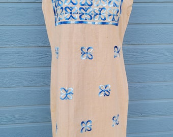 1970s linen mod tiki mini dress