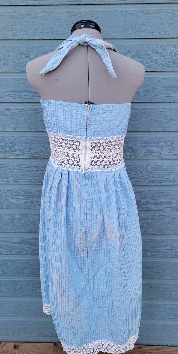 Vintage Light Blue cotton summer halter  dress wi… - image 3