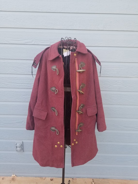 1960s Burgandy Heavy Pea Coat With 
