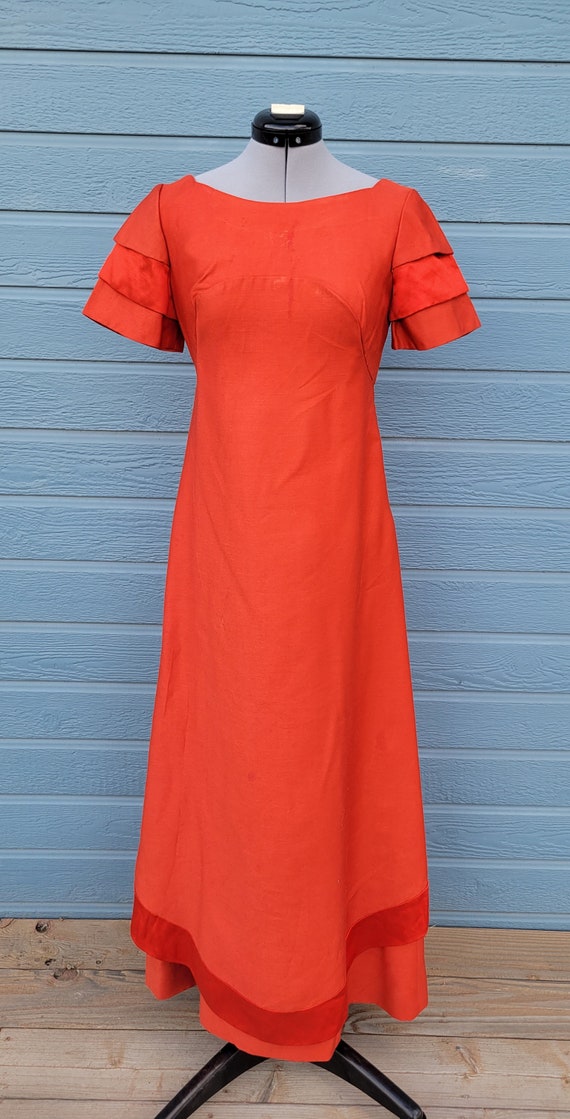 60s Emma Domb Maxi Dress with train Boat neck