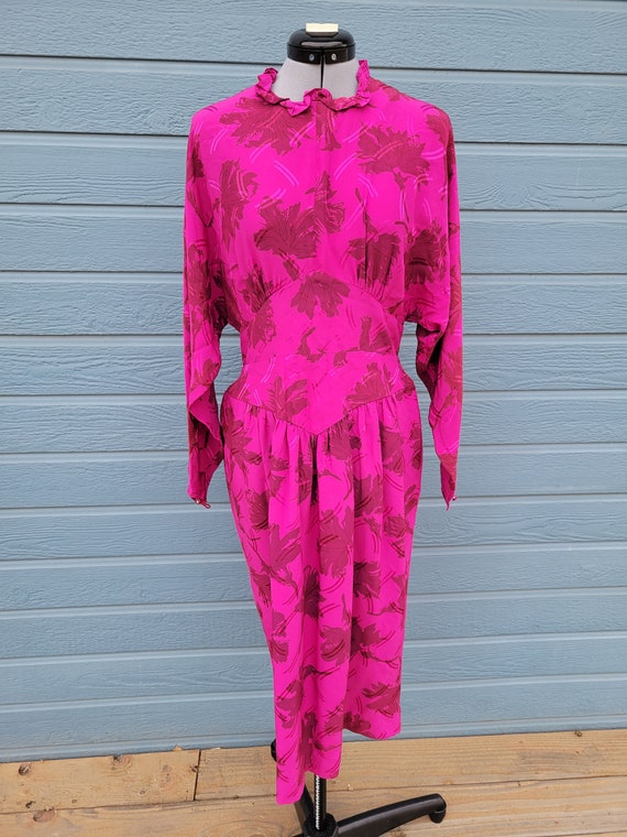 1970's silk raspberry victorian inspired dress - image 1