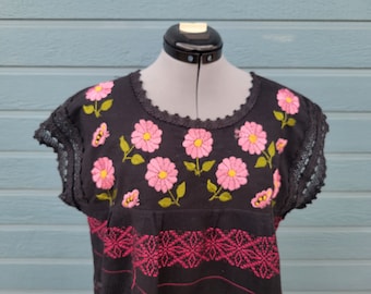 Vintage Mexican Dress Black and Pink