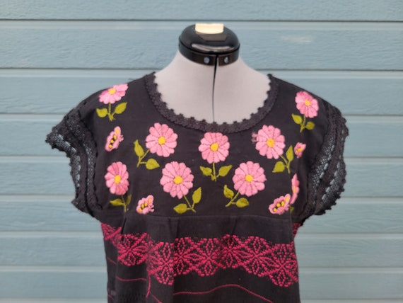 Vintage Mexican Dress Black and Pink - image 1