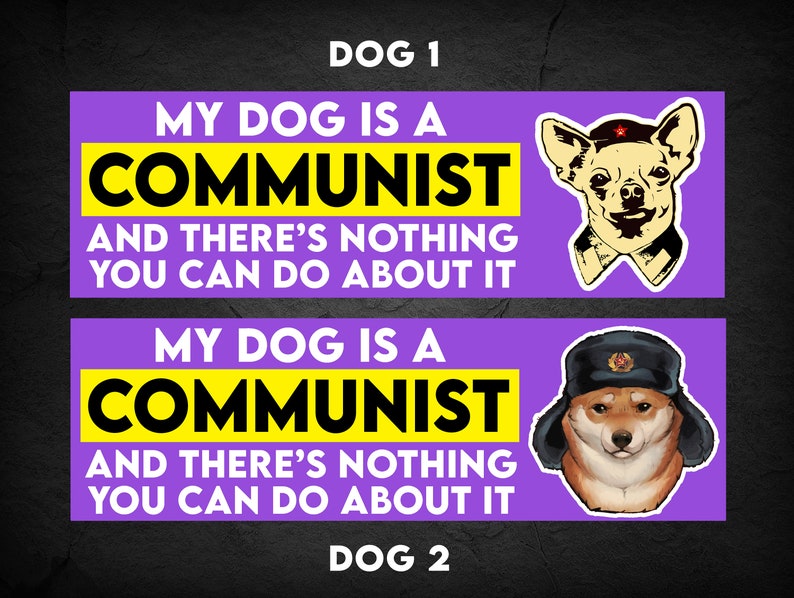 My DOG is a COMMUNIST  Vinyl Bumper Sticker Purple