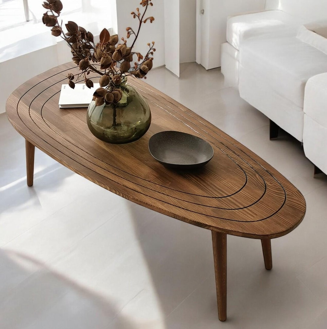 Wooden Oval Coffee Table, Mid Century Modern End Table, Living Room