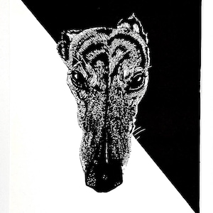 Greyhound brindle lino print signed limited edition artwork