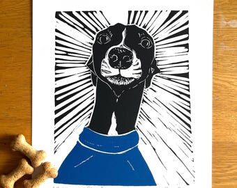 Sighthound limited edition signed original lino print - Star Gaze Bluebell