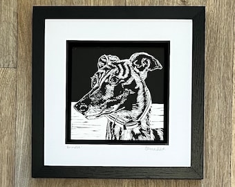 Brindle - Greyhound signed original lino print