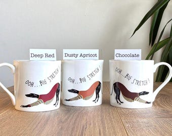 Ooh Big Stretch! fine bone china mug - greyhound, lurcher, whippet, sighthound fun mug