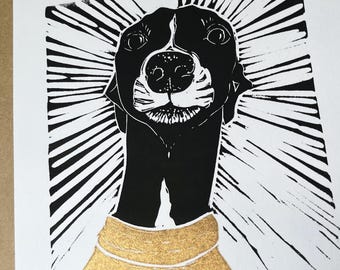 Sighthound limited edition signed original lino print - Star Gaze Gold