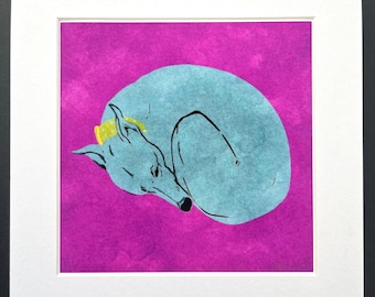 Whippet signed fine art print - Whippet Curl