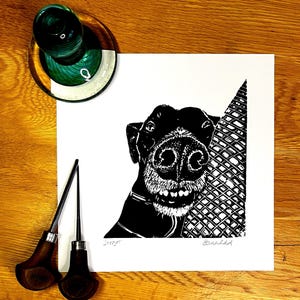 Greyhound lino print - ‘Snooze’