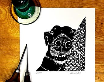 Greyhound lino print - ‘Snooze’ - Framed