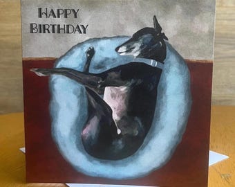Happy Birthday Day - greyhound, lurcher fine art card