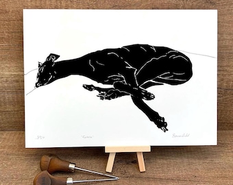 Greyhound lino print signed limited edition artwork