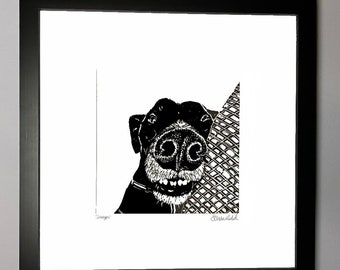 Greyhound lino print - ‘Snooze’