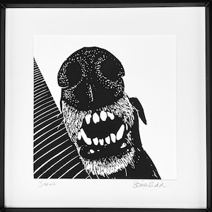 Greyhound signed original lino print - Snaws (Teefs)