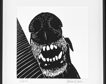 Greyhound signed original lino print - Snaws (Teefs)