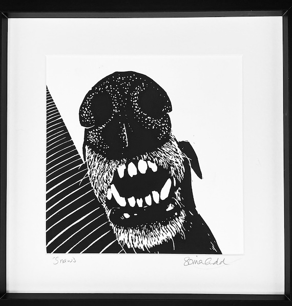 Greyhound signed original lino print - Snaws (Teefs)