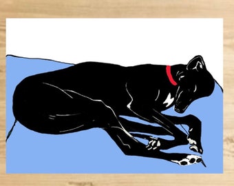 Greyhound sleeping greeting card