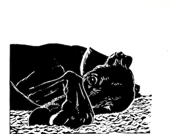 Greyhound signed original lino print - Pawface