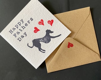 Cute little greyhound, lurcher, whippet linoprint art card - the card is little :)