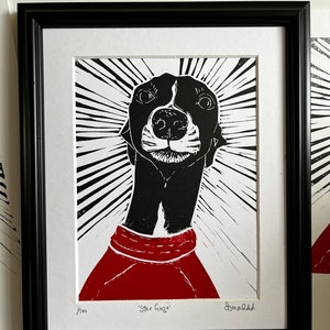 Sighthound limited edition signed original lino print - Star Gaze