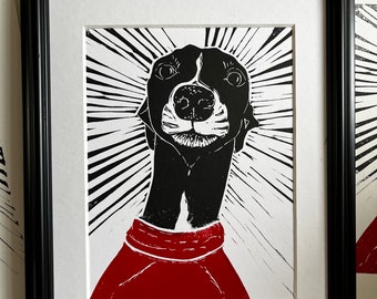 Sighthound limited edition signed original lino print - Star Gaze
