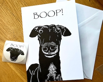 BOOP! Greyhound Lurcher Whippet Greetings Card