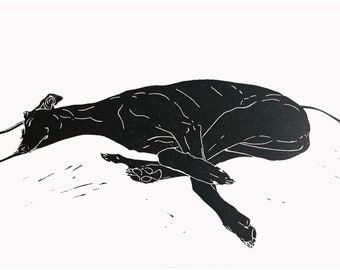 Greyhound lino print signed limited edition artwork