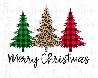 Leopard Print and Plaid Print Merry Christmas Design PNG Sublimation Design Download