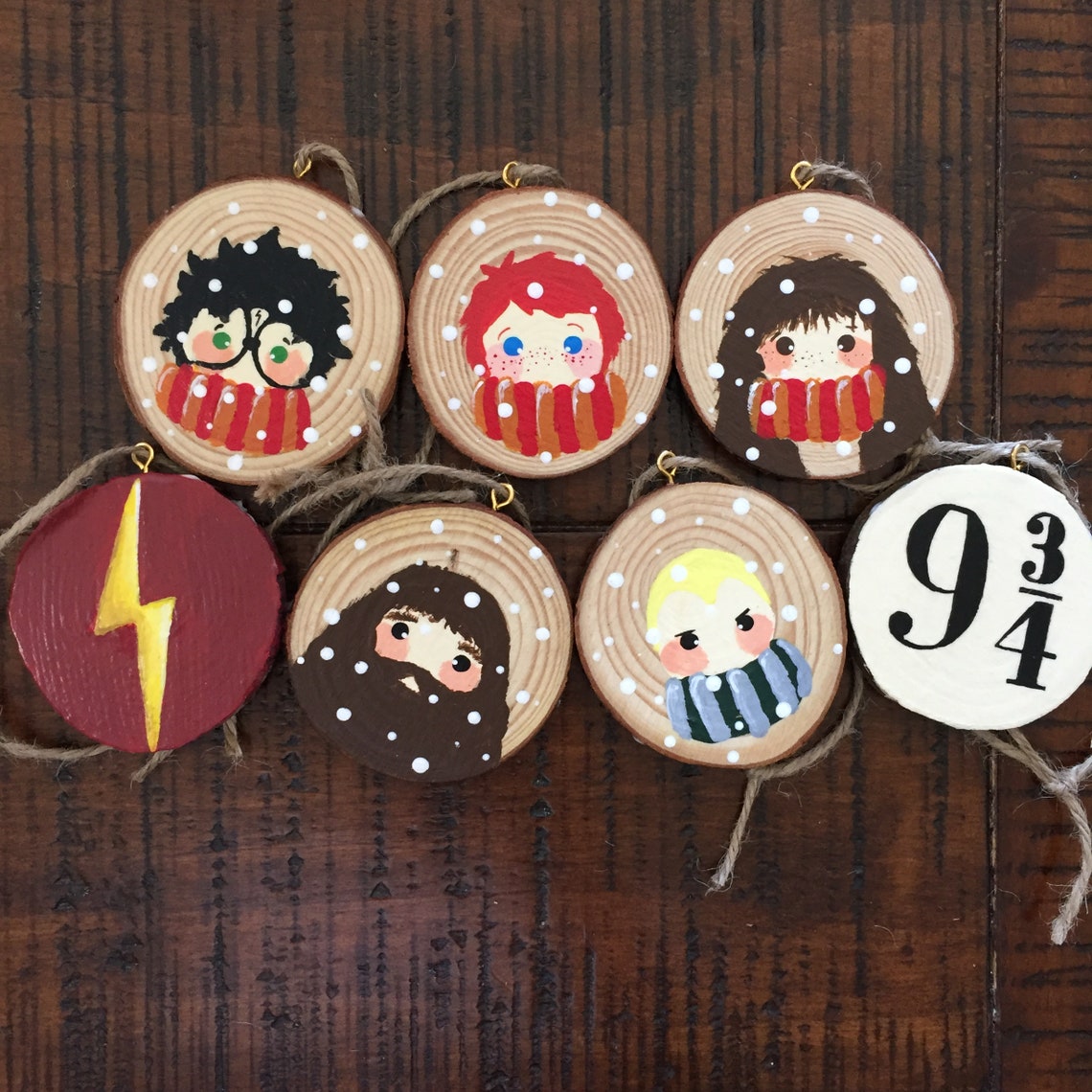 Handpainted Harry Potter 7 pc. Wooden ornament set Etsy