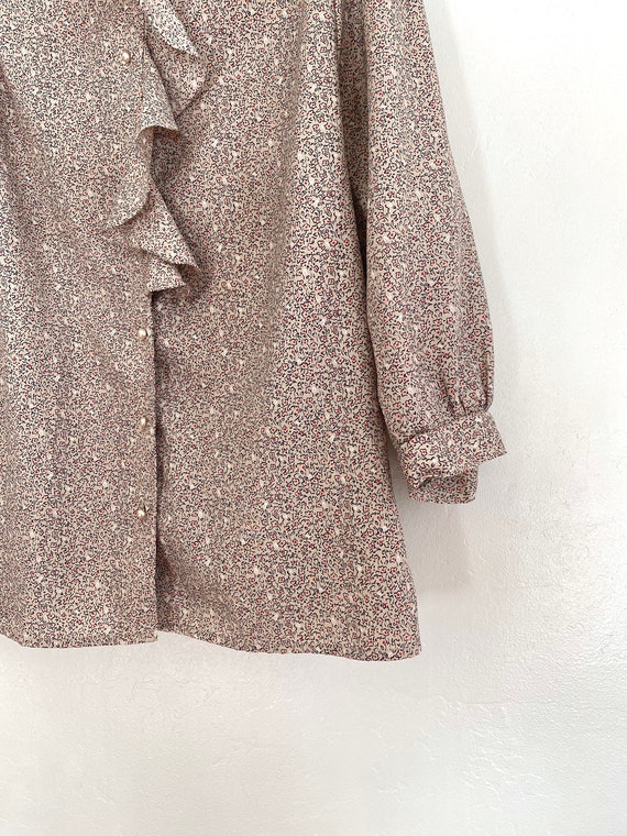 70s floral high neck ruffle blouse - image 3